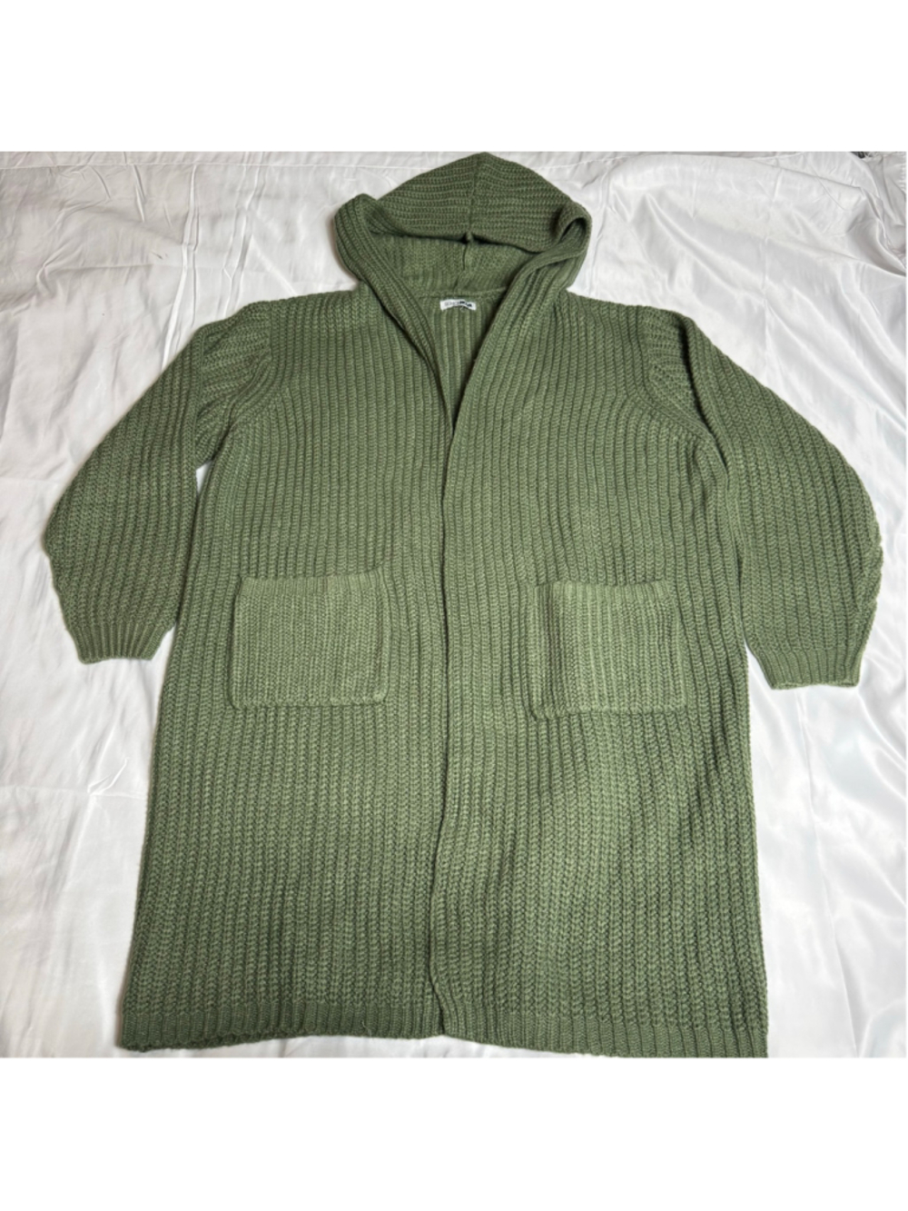 Women's Fashion Nova Green Ribbed Knit Hooded Cardigan Size 1X